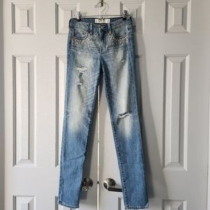 Abercrombie & Fitch Faded Distressed Sparkle Beaded Skinny Jeans size 0 w25